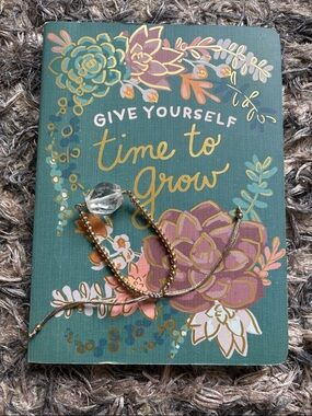 Floral 'Give Yourself Time to Grow' Journal & Clear Quartz Healing Bracelet Set
